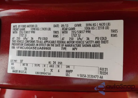 2014 Ford Escape Se from USA, damaged, VIN 1FMCU0GX5EUA89905